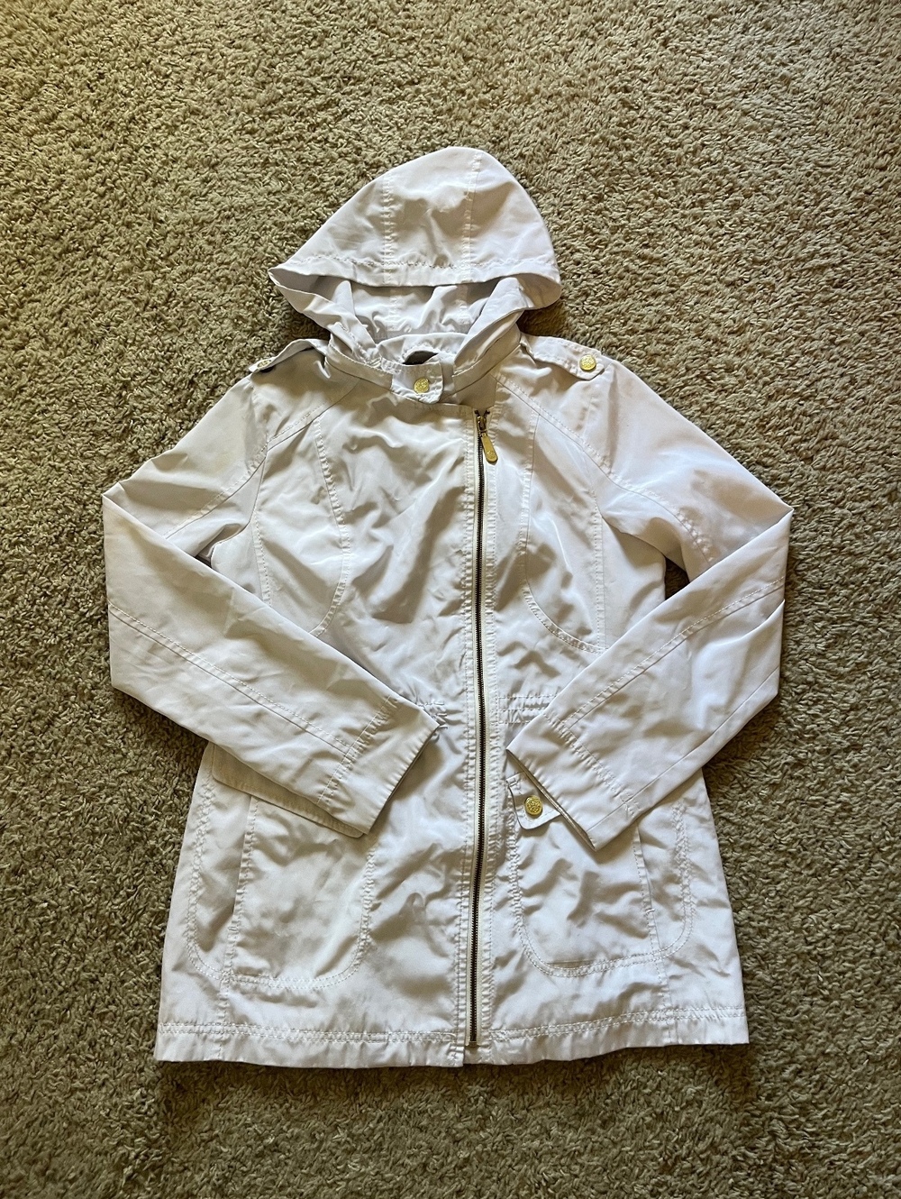 Vince Camuto Women's White Hooded Gold Accent Jacket Medium